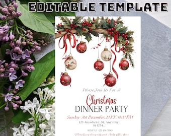 Retro Christmas Dinner Party Invitation Template (Digital Download)
