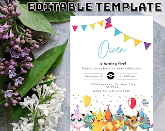 Invitación de cumpleaños de Pikachu: Tarjeta editable para fiesta infantil (archivo digital)