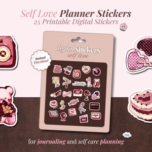 Digital Planner Stickers • Mental Health Self Care Therapy Stickers • Goodnotes Elements PNG • Soft Girl Cute Pink Cozy Digital Notebook