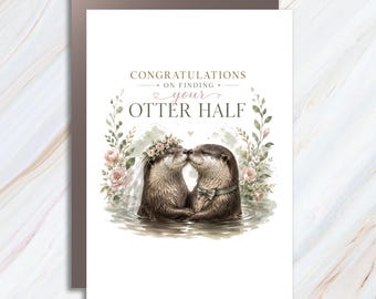 Congratulations On Finding Your Otter Half Wedding Card Cute Otter Couple Card Romantic Animal Card For Newlyweds WC88