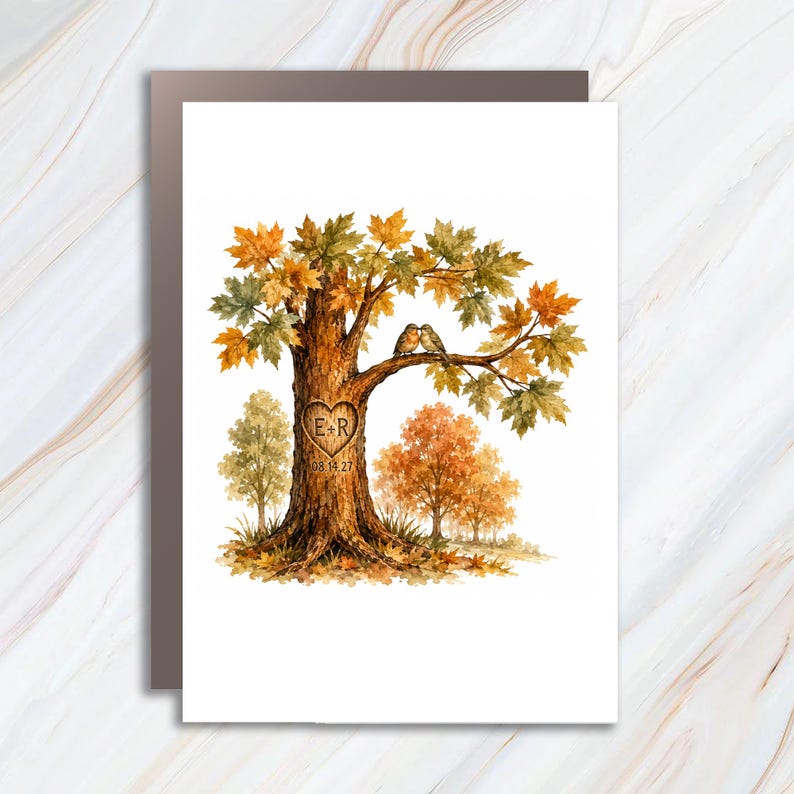 Anniversary Card Romantic Love Birds Tree Carving Personalized Wedding ...