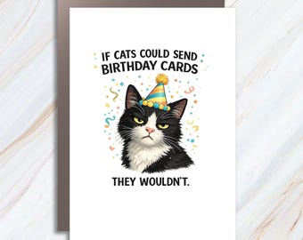 Funny Cat Birthday Card With Party Hat And Confetti - Cat Themed Greeting Cards For Her Or Him BC14