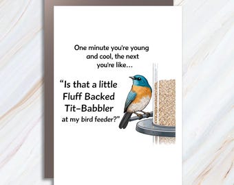 Tarjeta de cumpleaños con un pájaro gracioso: saludo sarcástico con ilustración de un pájaro y humor BC31