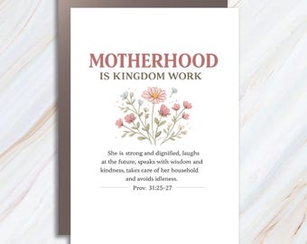 Motherhood Is Kingdom Work Greeting Card, Christian Mom Card, Religious Mother's Day Card, Bible Verse Card MC113