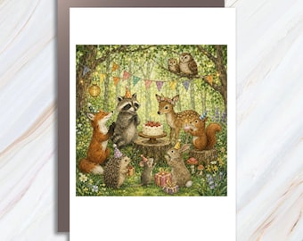 Woodland Animal Birthday Party Card Cute Forest Friends Greeting Card For Kids Animal Lover Birthday Celebration BC159