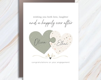 Personalized Wishing You Both Love, Laughter And A Happily Ever After Engagement Card Custom Couple Congratulations Puzzle Heart WC45