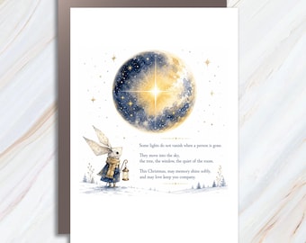 Some Lights Do Not Vanish Christmas Card Sentimental Holiday Greeting Card Moon Rabbit Lantern Winter Scene C1462