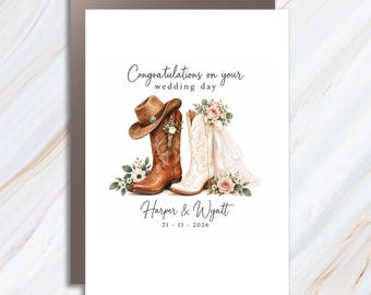 Congratulations On Your Wedding Day Cowboy Boots Wedding Card Western Bride Groom Country Theme Personalized C1928