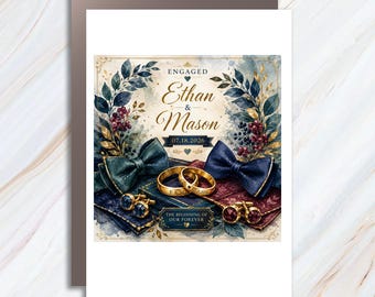Personalized Gay Engagement Card for Two Grooms, LGBTQ Proposal Card, Custom Romantic Same Sex Couple Wedding Card C1084