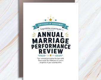 Congratulations On Passing Your Annual Marriage Performance Review Funny Anniversary Card For Husband Wife  WC47