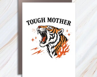 Tough Mother Greeting Card: Tiger Graphic, Retro Mom Design MC149