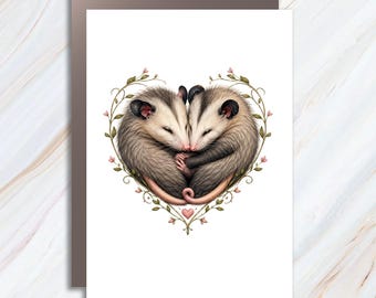Possum Love Valentine Card Cute Romantic Greeting Card For Couples Anniversary Sweetheart Possum Heart Design AC66
