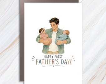 Tarjeta del primer Día del Padre para gemelos, Tarjeta para papá de parte de los hijos, Recuerdo para papá de gemelos, Primer Día del Padre del hermano FC73