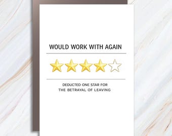 Funny Coworker Leaving Card, Would Work With Again Four Star Review, Farewell Office Humor Card EGC5