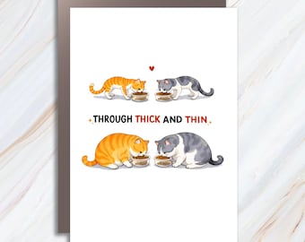 Tarjeta de aniversario con un gato divertido para esposo o novio: "Te amo" (VC49)