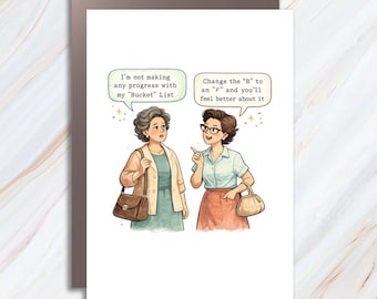 Funny Bucket List Greeting Card, Birthday Card For Friend With Vintage Humor BC5