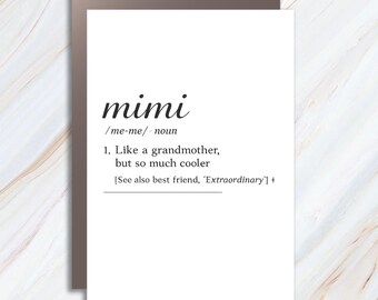 Mimi Definition Greeting Card, Funny Grandma Card, Mother's Day Card, Gift For Grandparents, Trendy Mimi Card MC134