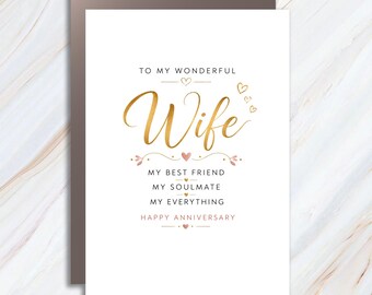 To My Wonderful Wife My Best Friend My Soulmate My Everything Happy Anniversary Card Romantic Anniversary Card For Wife WC83