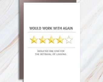 Funny Coworker Leaving Card, Would Work With Again Four Star Review, Farewell Office Humor Card EGC5