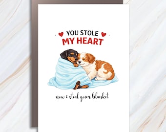 Blanket Thief Funny Anniversary Card For Boyfriend Or Girlfriend - Dog Lover Valentine's Greeting Card VC78