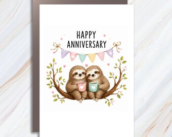 Happy Anniversary Cute Sloth Anniversary Card For Him For Her Adorable Couple Love Greeting Card Husband Wife C970
