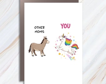 Tarjeta divertida del Día de la Madre de parte de su hija, tarjeta inapropiada para mamás con un unicornio bailando en barra MC44