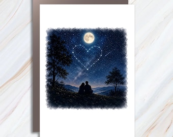 Romantic Star Constellation Heart Anniversary Card Stargazing Night Sky Moonlight Couple Love Card Sentimental Gift AC25