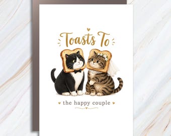 Toasts To The Happy Couple Funny Wedding Card Cute Cats Engagement Card Bridal Shower Gift Newlyweds Celebration WC19