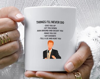 Taza divertida con meme de internet "Cosas que nunca haré", regalo romántico de aniversario, taza divertida de San Valentín VM21