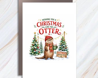 Wishing You A Christmas Like No Otter Cute Christmas Card Otter Holiday Greeting Card For Animal Lover Festive Winter Card C1525