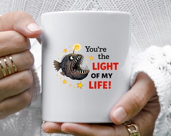 Taza divertida de San Valentín con pez rape: "Eres la luz de mi vida", taza de amor VM30