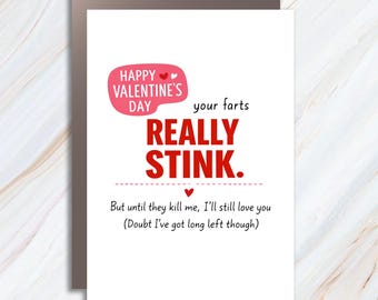 Tarjeta de San Valentín divertida para él: "Tus pedos apestan" - Saludo de San Valentín para tu esposo VC81