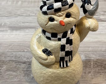 Vintage Rodney Leeseberg House of Hatten Snowman Figurine with Bird 1999