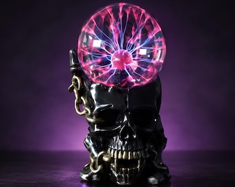 Lámpara de plasma con calavera gótica, decoración de escritorio interactiva con bola de relámpagos