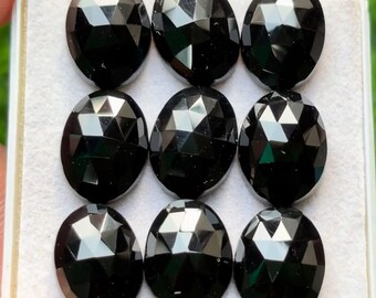 Tranches de pierres précieuses ovales à dos plat en onyx noir (12 x 16 mm, lot de 9 pièces)