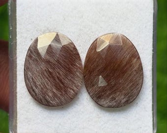 Red Rutile Gemstone Slices: Fancy  Rose Cut Stones (14x18mm, 1 Pairs)