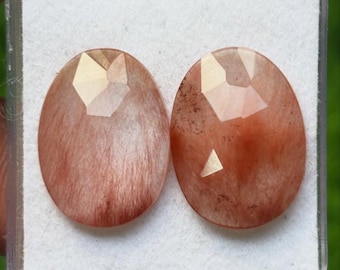 Red Rutile Gemstone Slices: Fancy  Rose Cut Stones (15x20mm, 1 Pairs)