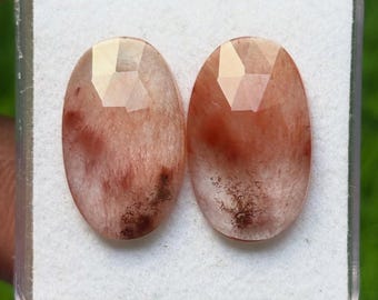 Red Rutile Gemstone Slices: Fancy  Rose Cut Stones (13x21mm, 1 Pairs)