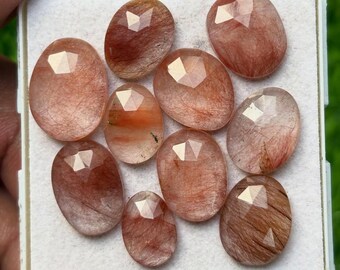 Red Rutile Gemstone Slices: mix  Rose Cut Stones (12-16mm, 10 Pieces)