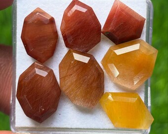 Ref Rutile Gemstone Slices: Fancy  Rose Cut Stones (11-16mm, 7 Peices)