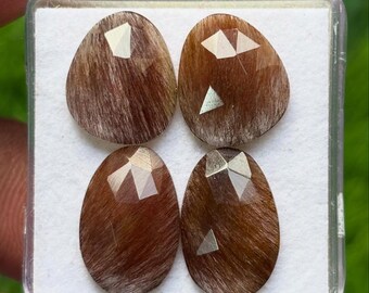 Red Rutile Gemstone Slices: Fancy  Rose Cut Stones (15x17mm, 2 Pairs)