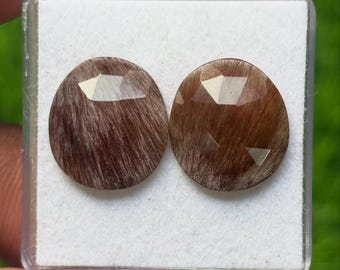 Red Rutile Gemstone Slices: Fancy  Rose Cut Stones (14x16mm, 1 Pairs)
