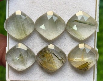 Green Rutile Gemstone Slices: Marcuixe  Rose Cut Stones (16x16mm, 6 Pieces)