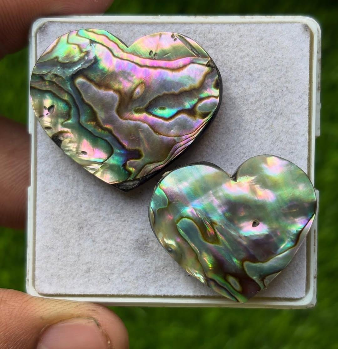 Natural Abalone Shell Heart Shape Cabochons Flat Back 24-27mm 2 Pieces ...
