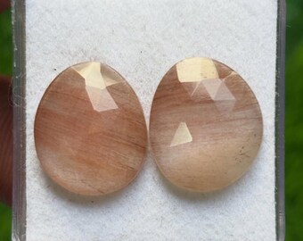 Red Rutile Gemstone Slices: Fancy  Rose Cut Stones (15x17mm, 1 Pairs)