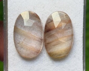 Red Rutile Gemstone Slices: Fancy  Rose Cut Stones (13x20mm, 1 Pairs)