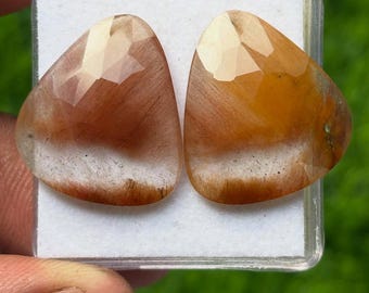 Red Rutile Gemstone Slices: Fancy  Rose Cut Stones (21x24mm, 1 Pairs)