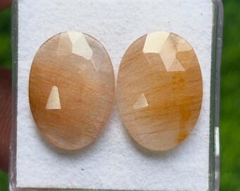 Red Rutile Gemstone Slices: Fancy  Rose Cut Stones (15x20mm, 1 Pairs)