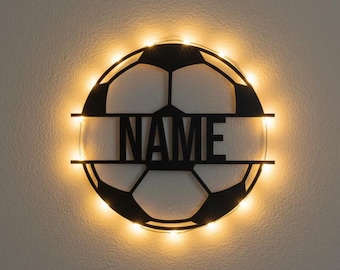 Fußball Geschenke Deko Wand Lampe Nachtlicht personalisiert mit Namen I Geschenk für Jungs Jungen Mädchen & Erwachsene I Batteriebetrieb