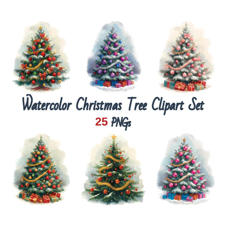 Watercolor Christmas Tree Clipart Set | 25 Festive Holiday Trees ...